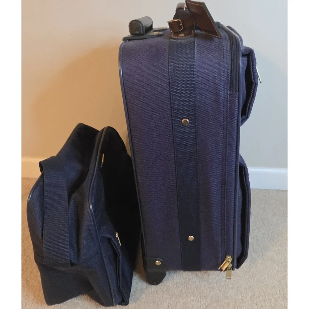 Jaguar 2 Piece Navy Blue Luggage Set Rolling Suitcase Carry On Travel Bag